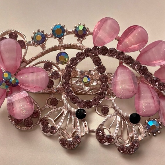 Elegant Women’s Vintage Pink Floral Crystal Hair Barrette Clip main image 9